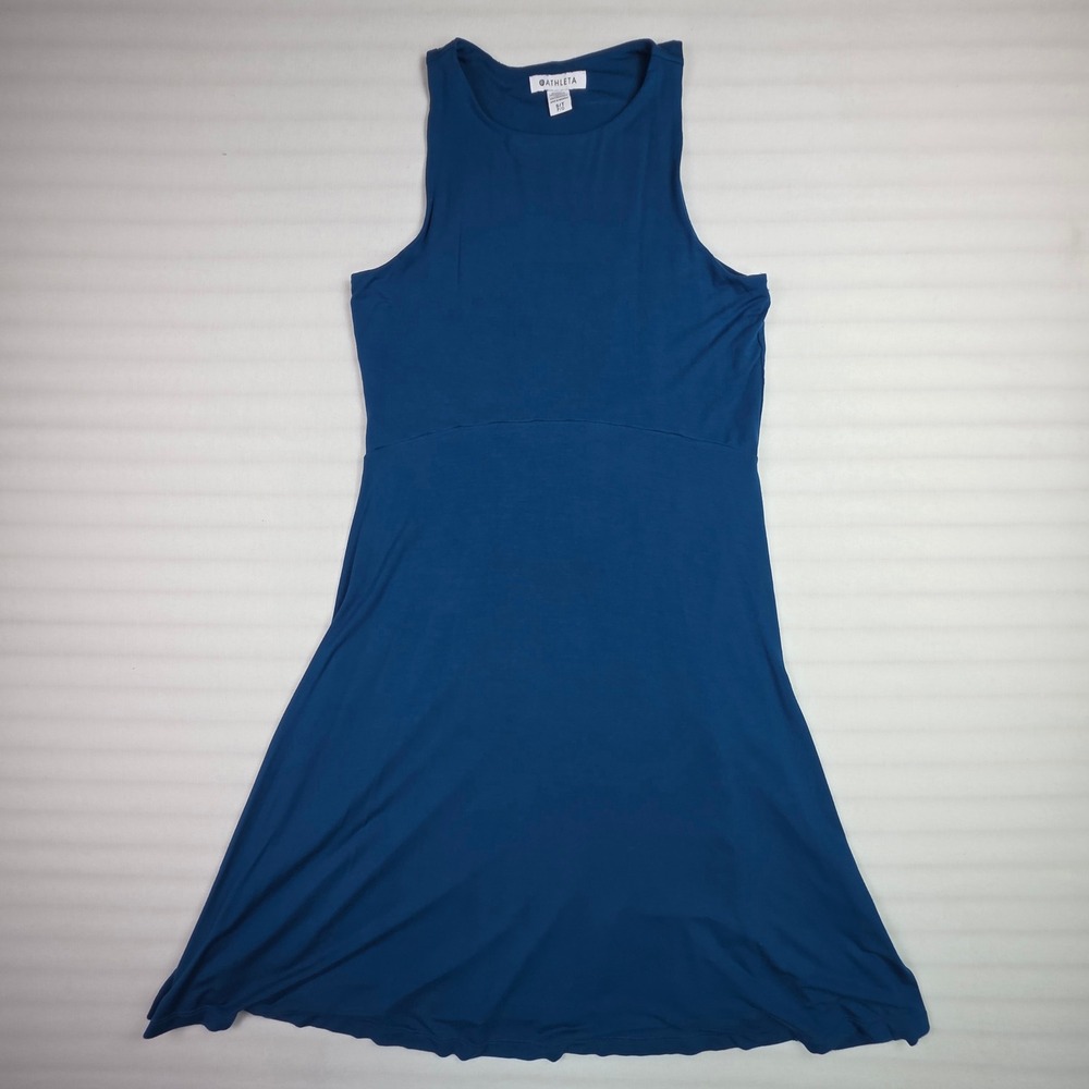 Athleta Womens Blue Modal Spandex Sleeveless Fit Flare Midi Dress Size S Tall